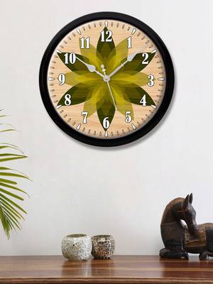abstract Flower Green shade Modern Stylish Wall Clock (Round 12 Inch Ticking Movement Black Frame(ClockBL2P263) 1