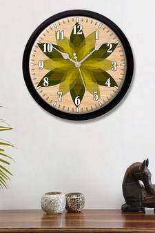abstract Flower Green shade Modern Stylish Wall Clock (Round 12 Inch Ticking Movement Black Frame(ClockBL2P263)