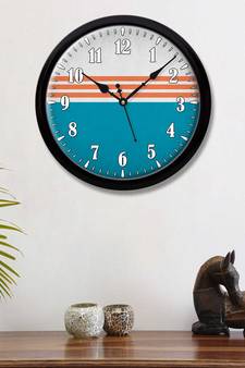 Geometrical Line art Blue red and white Modern Stylish Wall Clock 12 Inch Black FrameBL2P264)