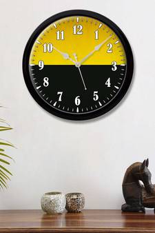 Geometrical Half circle yellow black Modern Stylish Wall Clock 12 Inch Black FrameBL2P265)