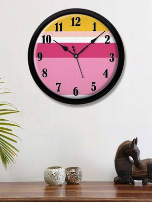 Geometrical Line art pink yellow white Modern Stylish Wall Clock 12 Inch Black FrameBL2P269) 1
