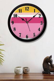 Geometrical Line art pink yellow white Modern Stylish Wall Clock 12 Inch Black FrameBL2P269)