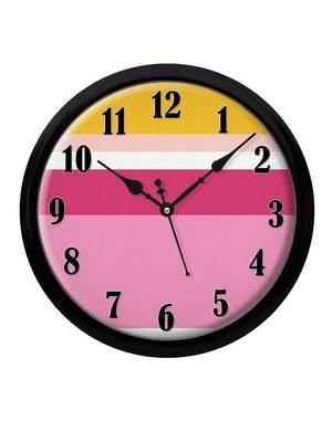 Geometrical Line art pink yellow white Modern Stylish Wall Clock 12 Inch Black FrameBL2P269) 2