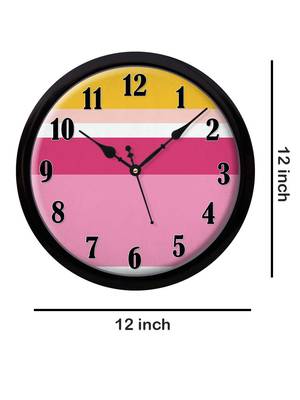 Geometrical Line art pink yellow white Modern Stylish Wall Clock 12 Inch Black FrameBL2P269) 4