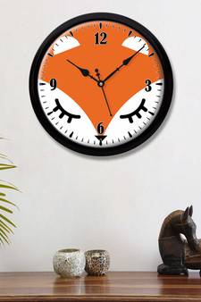 Little Fox orange white Modern Stylish Wall Clock (Round 12 Inch Ticking Movement Black Frame(ClockBL2P280)