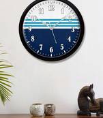 Minimal Striped Sky Blue Navy Blue Modern Stylish Wall Clock (Round 12 Inch Ticking Movement Black Frame(ClockBL2P299)