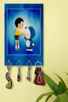 wooden key holder holder wall mount hanger organizer Nobita Doraemon (MDF7.5X12 InchMulti)P017