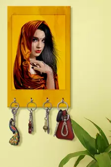 key stand for home wall stylish holder wall mount hanger organizer Women Face (MDF7.5X12 InchMulti)P018