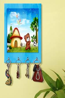 home organizer items holder wall mount hanger organizer Bear To Play Football (MDF7.5X12 InchMulti)P020