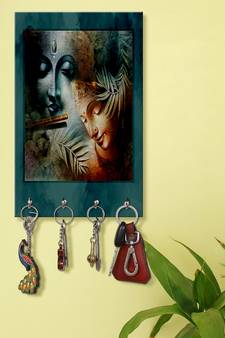 keys holder for home holder wall mount hanger organizer Radha Krishna (MDF7.5X12 InchMulti)P021