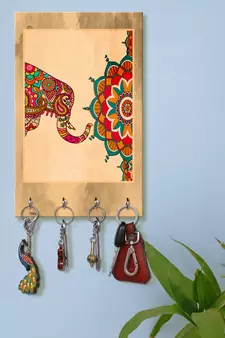 key ring holder for wall holder wall mount hanger organizer Decorative Elephant (MDF7.5X12 InchMulti)P027