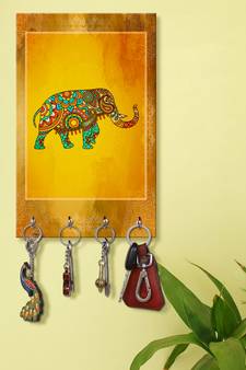 key holder for wall stylish wood holder wall mount hanger organizer Decorative Elephant (MDF7.5X12 InchMulti)P028