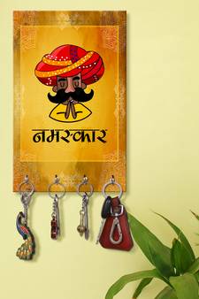 keychain holder holder wall mount hanger organizer Rajasthani Tau ji Namaskar (MDF7.5X12 InchMulti)P034