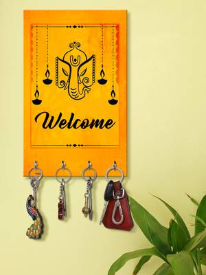 wall mount holder wall mount hanger organizer Ganesha Face with Welcome (MDF7.5X12 InchMulti)P035 1