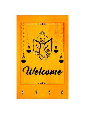 wall mount holder wall mount hanger organizer Ganesha Face with Welcome (MDF7.5X12 InchMulti)P035 2