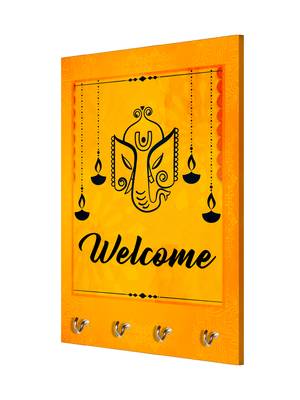 wall mount holder wall mount hanger organizer Ganesha Face with Welcome (MDF7.5X12 InchMulti)P035 3