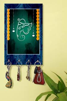 key hanger holder wall mount hanger organizer Ganesha Face key stand for wall (MDF7.5X12 InchMulti) KeyholderP37