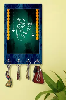 key hanger holder wall mount hanger organizer Ganesha Face key stand for wall (MDF7.5X12 InchMulti) KeyholderP37