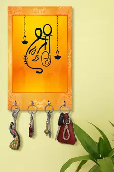 key chain holders for wall holder wall mount hanger organizer Shri Ganeshay (MDF7.5X12 InchMulti)P038