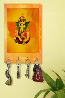 key holder for wall stylish glass holder wall mount hanger organizer Decorative Ganesha (MDF7.5X12 InchMulti)P039