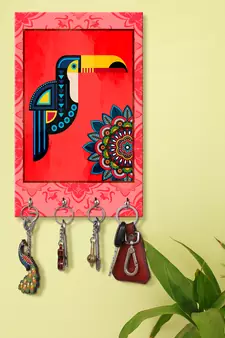 key holder for wall stylish holder wall mount hanger organizer Decorative Mandela And Parrot (MDF7.5X12 InchMulti)