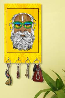 key hanger for wall decor holder wall mount hanger organizer Old Baba With White Hair And Beard (MDF7.5X12 InchMulti)