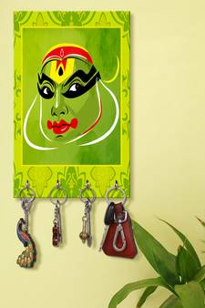 wooden key holder holder wall mount hanger organizer Kathakali face (MDF7.5X12 InchMulti)P044