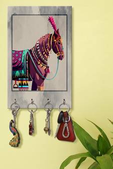 key stand for home wall stylish holder wall mount hanger organizer Decorative Horse (MDF7.5X12 InchMulti)P045