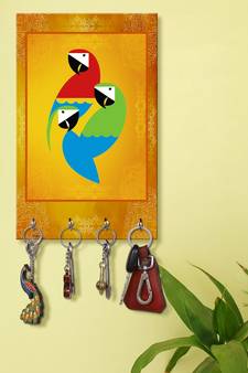 keys holder for home holder wall mount hanger organizer Three Parrot (MDF7.5X12 InchMulti)P048