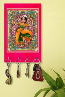 wall key holder for home holder wall mount hanger organizer Indian Dancing Women (MDF7.5X12 InchMulti)P050