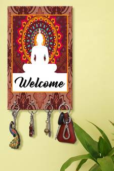 wall holders hooks holder wall mount hanger organizer Decorative Buddha Welcome (MDF7.5X12 InchMulti)P052