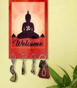 hook keychain holder wall mount hanger organizer Decorative Buddha Welcome And Om (MDF7.5X12 InchMulti)P053