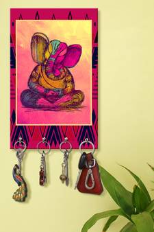 key stand for wall holder wall mount hanger organizer Decorative Ganesha (MDF7.5X12 InchMulti)P063