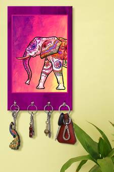 key chain holders for wall holder wall mount hanger organizer Decorative Elephant (MDF7.5X12 InchMulti)P065