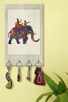 key holder for wall stylish glass holder wall mount hanger organizer Decorative Elephant (MDF7.5X12 InchMulti)P066