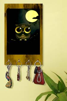 key organizer holder wall mount hanger organizer Moon Owl key stand for wall (MDF7.5X12 InchMulti) KeyholderP78