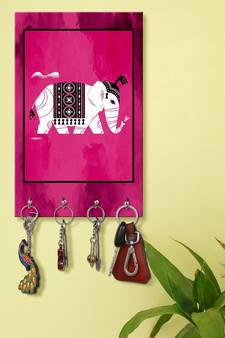 key ring holder for wall holder wall mount hanger organizer Decorative Elephant (MDF7.5X12 InchMulti)P081