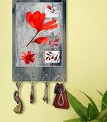 hook keychain holder wall mount hanger organizer Red Flower Printed