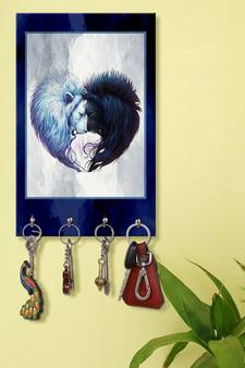wooden key holder holder wall mount hanger organizer Lion Love Face Images