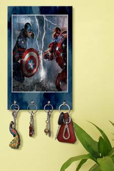 key holder for wall stylish wood holder wall mount hanger organizer Captain American With Iron Man Fighting