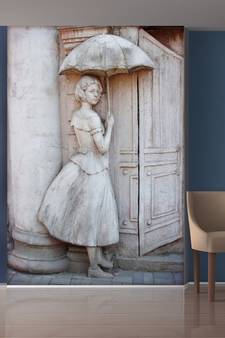 Standing Lady with Umbrella Mural Wallpaper