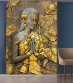 Golden Flowers and Praying Hands Sitting Lady Mural Wallpaper