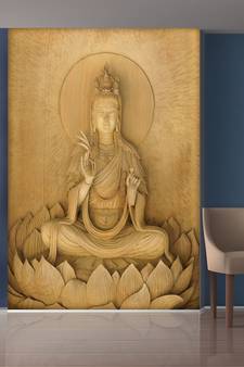 Golden Meditating Lady Mural Wallpaper