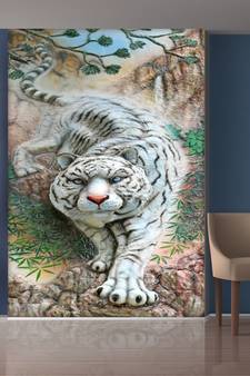 Green Leaves and Angry Tiger Mural Wallpaper