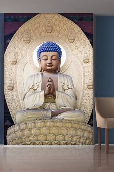 Golden Meditating Buddha Mural Wallpaper