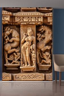 Lions and Standing Lady Mural Wallpaper