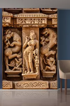 Lions and Standing Lady Mural Wallpaper