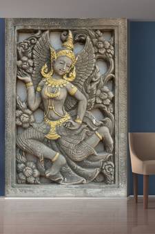 Grey Flowers and Dancing Lady Mural Wallpaper