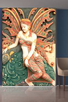 Multi Color Angel Sitting on Fish Mural Wallpaper
