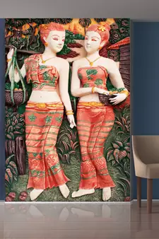 Village and Two Lady Mural Wallpaper